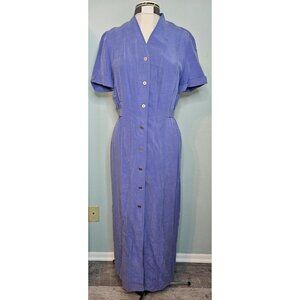 Sheri Martin New York Vintage Shirt Dress Blue Sz 8 Short Sleeve‎ Midi or Long